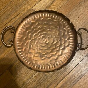 Rustic Copper Textured Serveware Tray with Handles